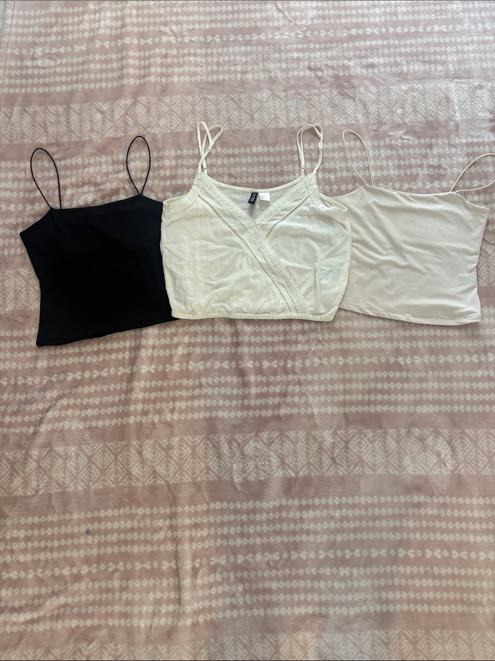 H&M 3-Pack Spaghetti Strap Camisoles - Black, White, Beige
